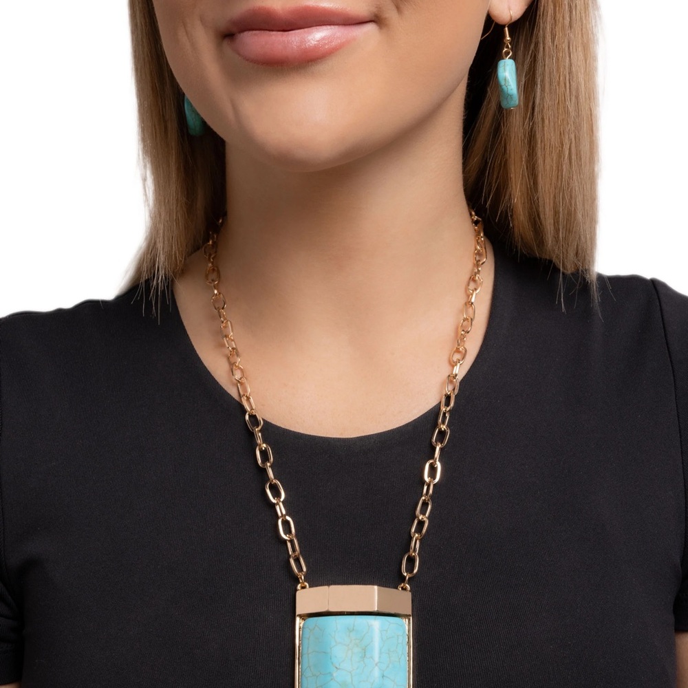 Turquoise and Gold Necklace and Earring Set